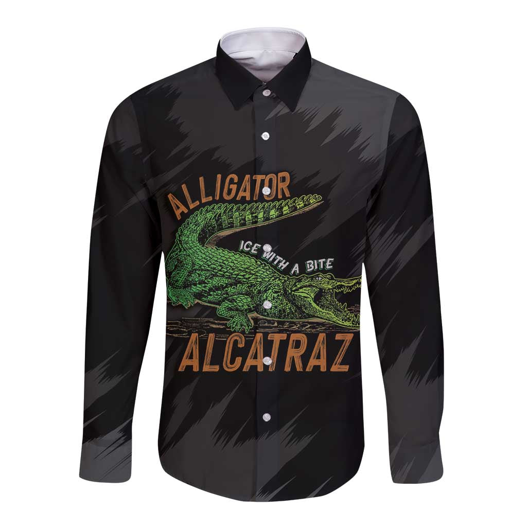 Alligator Alcatraz Long Sleeve Button Shirt ICE With A Bite - Wonder Print Shop
