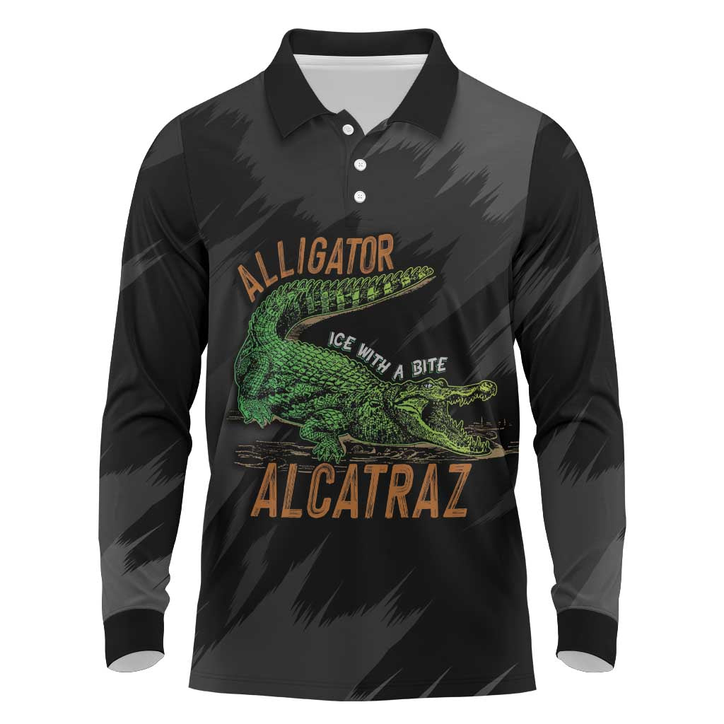Alligator Alcatraz Long Sleeve Polo Shirt ICE With A Bite - Wonder Print Shop