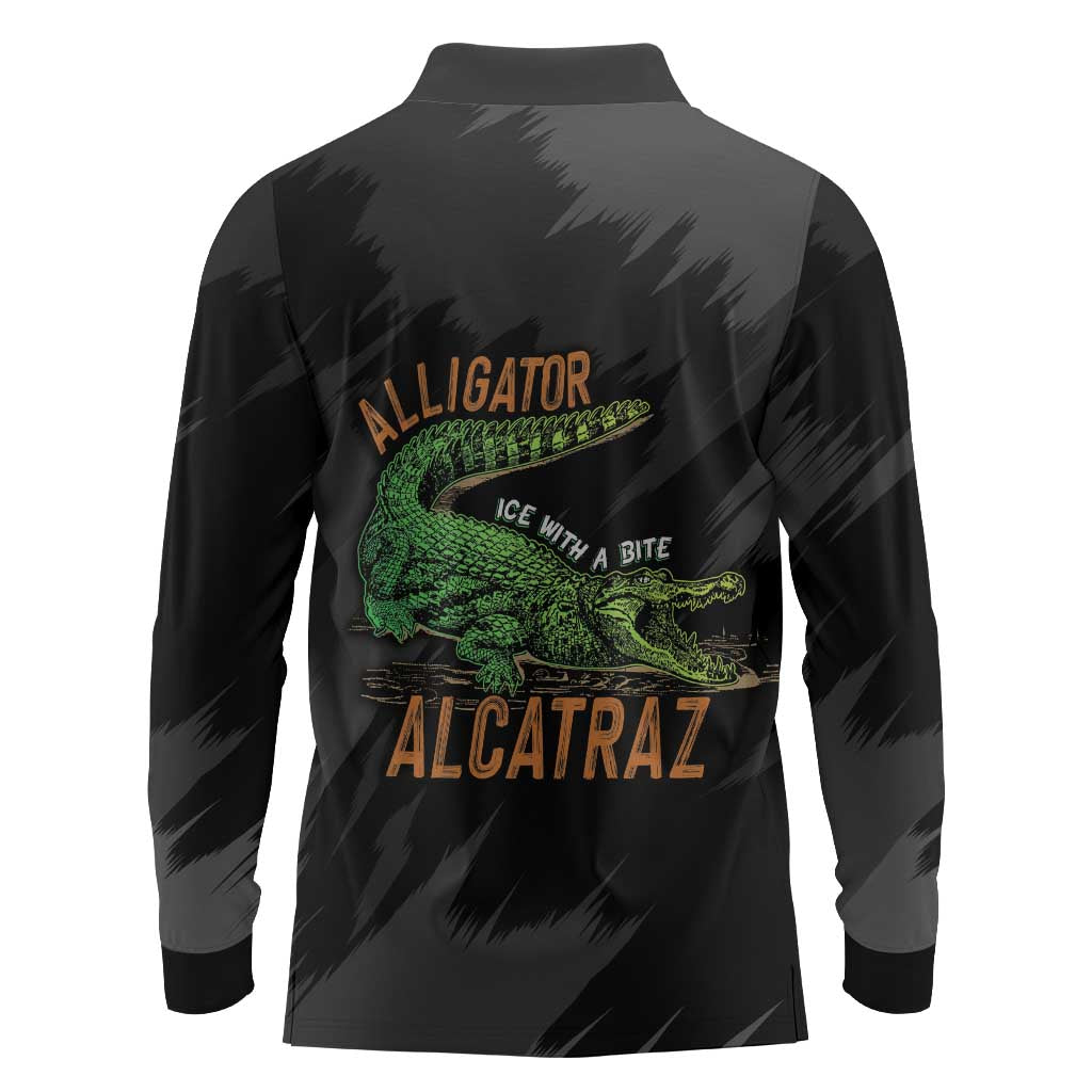 Alligator Alcatraz Long Sleeve Polo Shirt ICE With A Bite - Wonder Print Shop