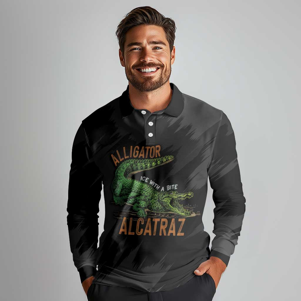 Alligator Alcatraz Long Sleeve Polo Shirt ICE With A Bite - Wonder Print Shop