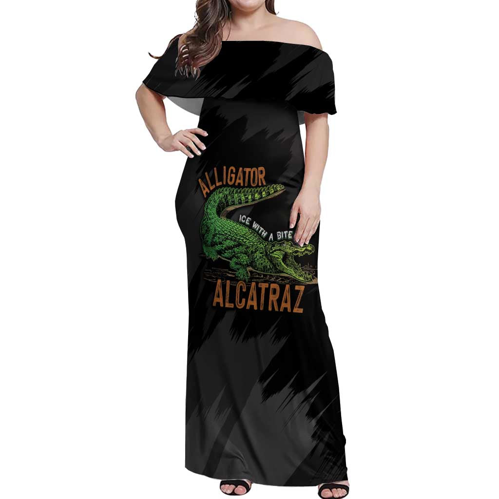 Alligator Alcatraz Off Shoulder Maxi Dress ICE With A Bite - Wonder Print Shop