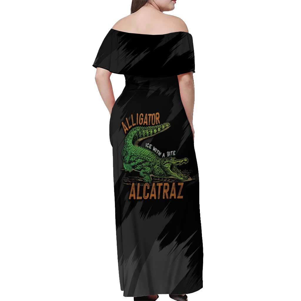 Alligator Alcatraz Off Shoulder Maxi Dress ICE With A Bite - Wonder Print Shop