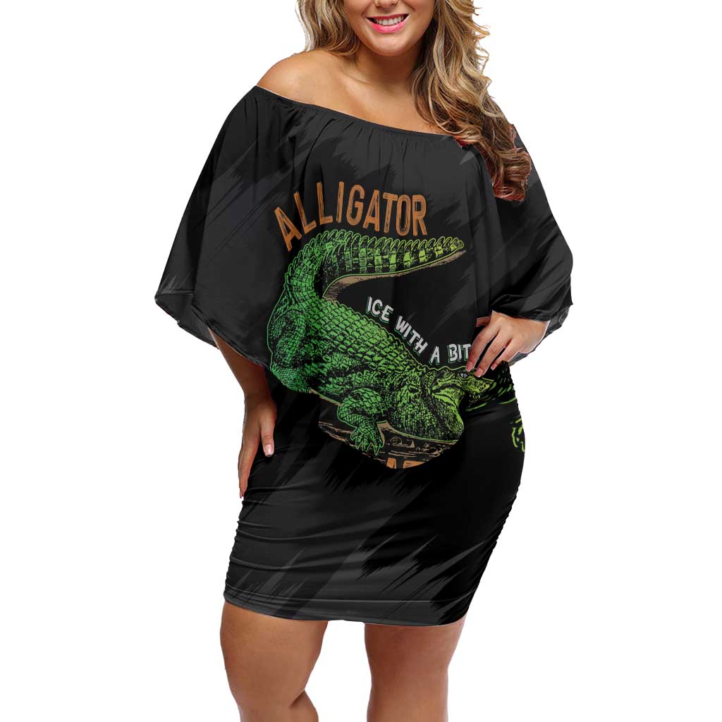 Alligator Alcatraz Off Shoulder Short Dress ICE With A Bite - Wonder Print Shop