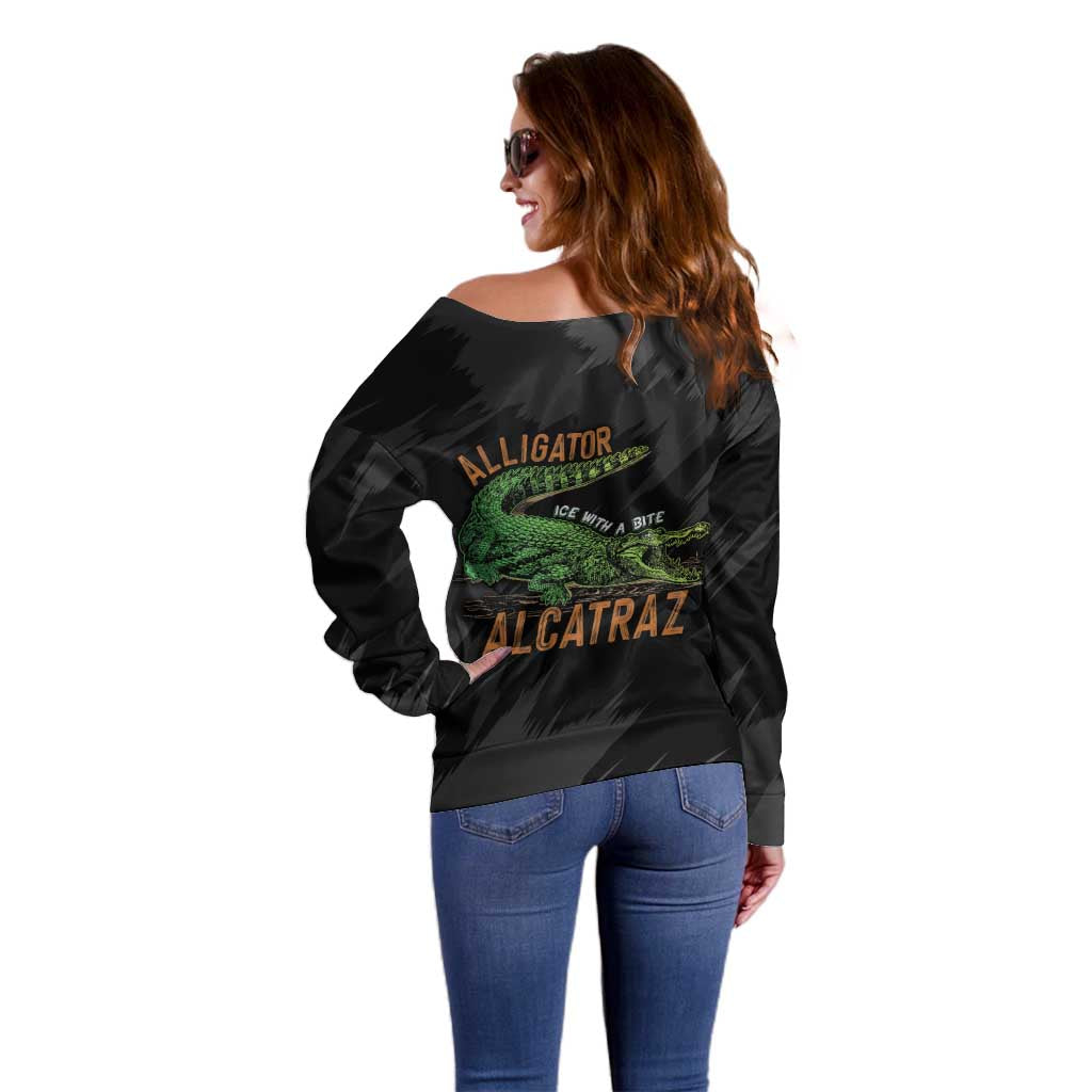 Alligator Alcatraz Off Shoulder Sweater ICE With A Bite - Wonder Print Shop
