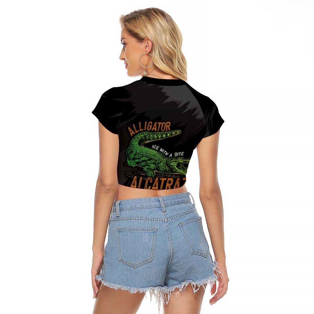 Alligator Alcatraz Raglan Cropped T Shirt ICE With A Bite - Wonder Print Shop