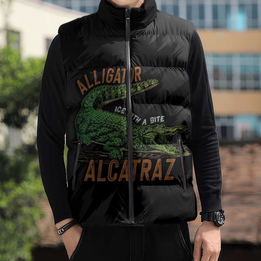 Alligator Alcatraz Sleeveless Puffer Jacket ICE With A Bite - Wonder Print Shop