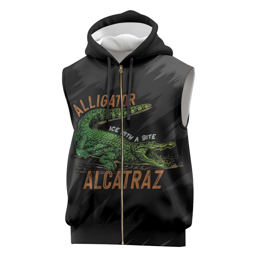 Alligator Alcatraz Sleeveless Zip Hoodie ICE With A Bite - Wonder Print Shop