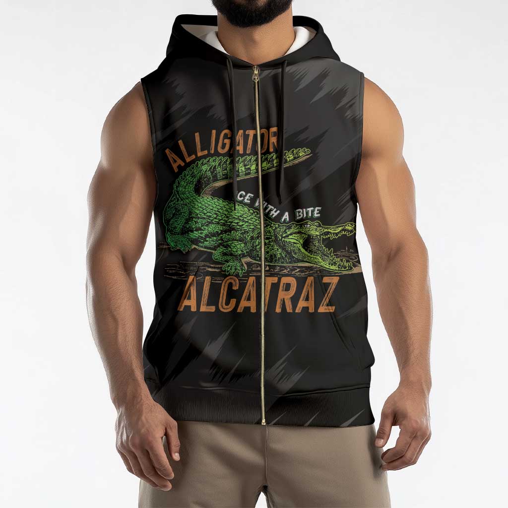 Alligator Alcatraz Sleeveless Zip Hoodie ICE With A Bite - Wonder Print Shop