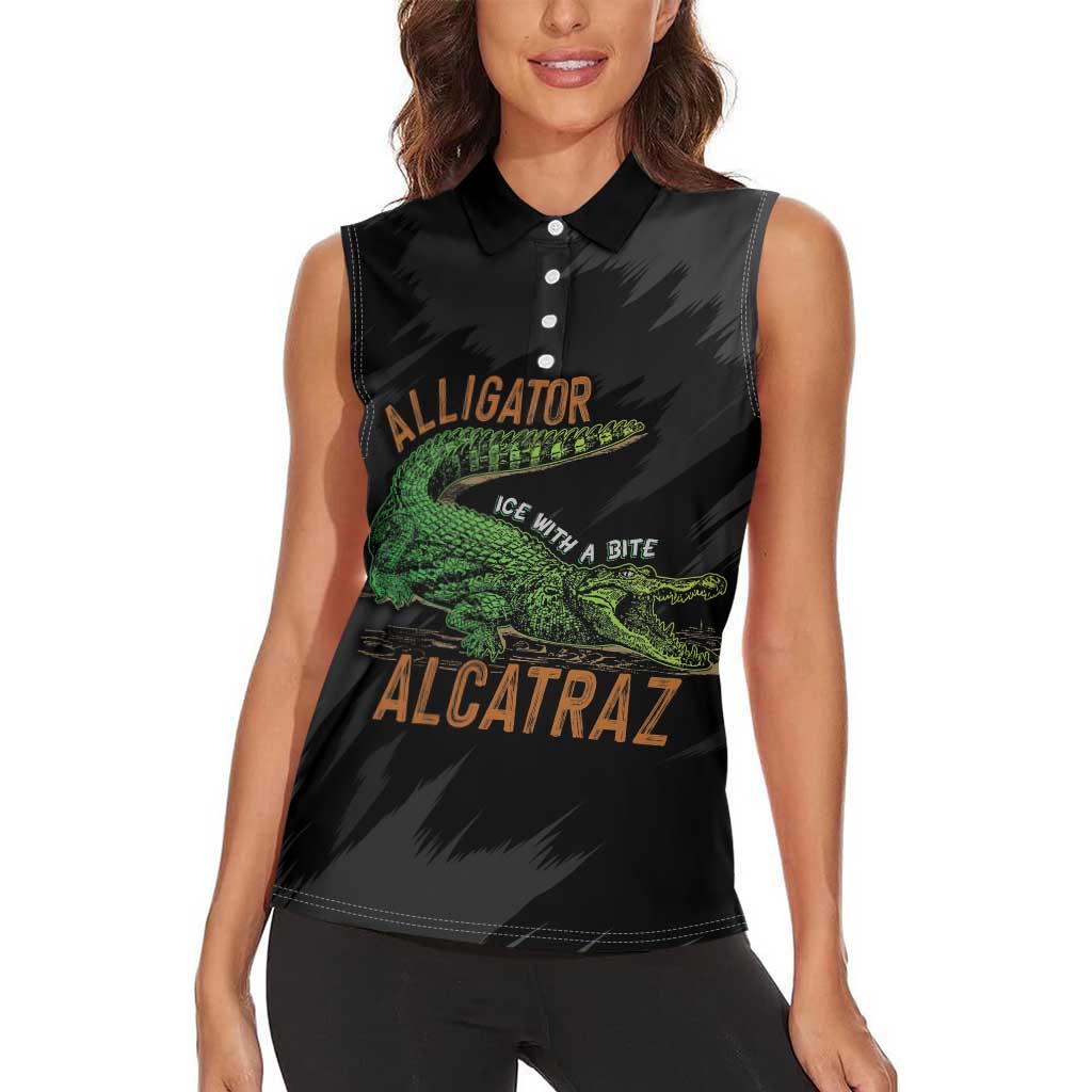 Alligator Alcatraz Women Sleeveless Polo Shirt ICE With A Bite - Wonder Print Shop