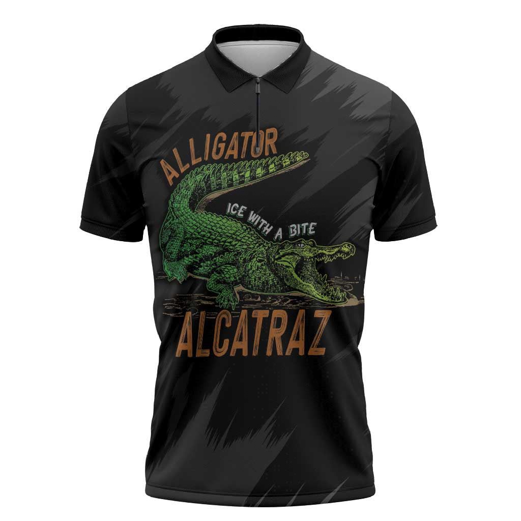 Alligator Alcatraz Zipper Polo Shirt ICE With A Bite - Wonder Print Shop