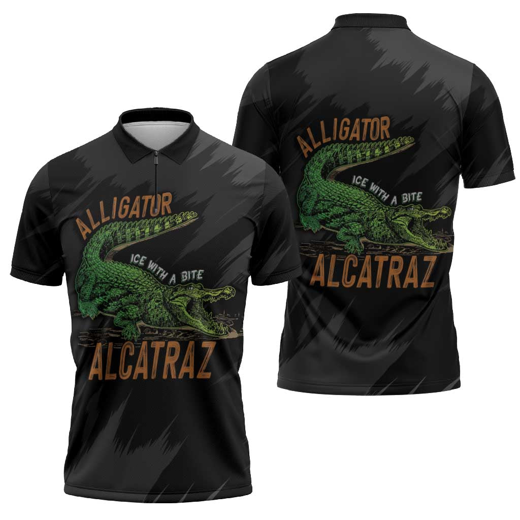 Alligator Alcatraz Zipper Polo Shirt ICE With A Bite - Wonder Print Shop