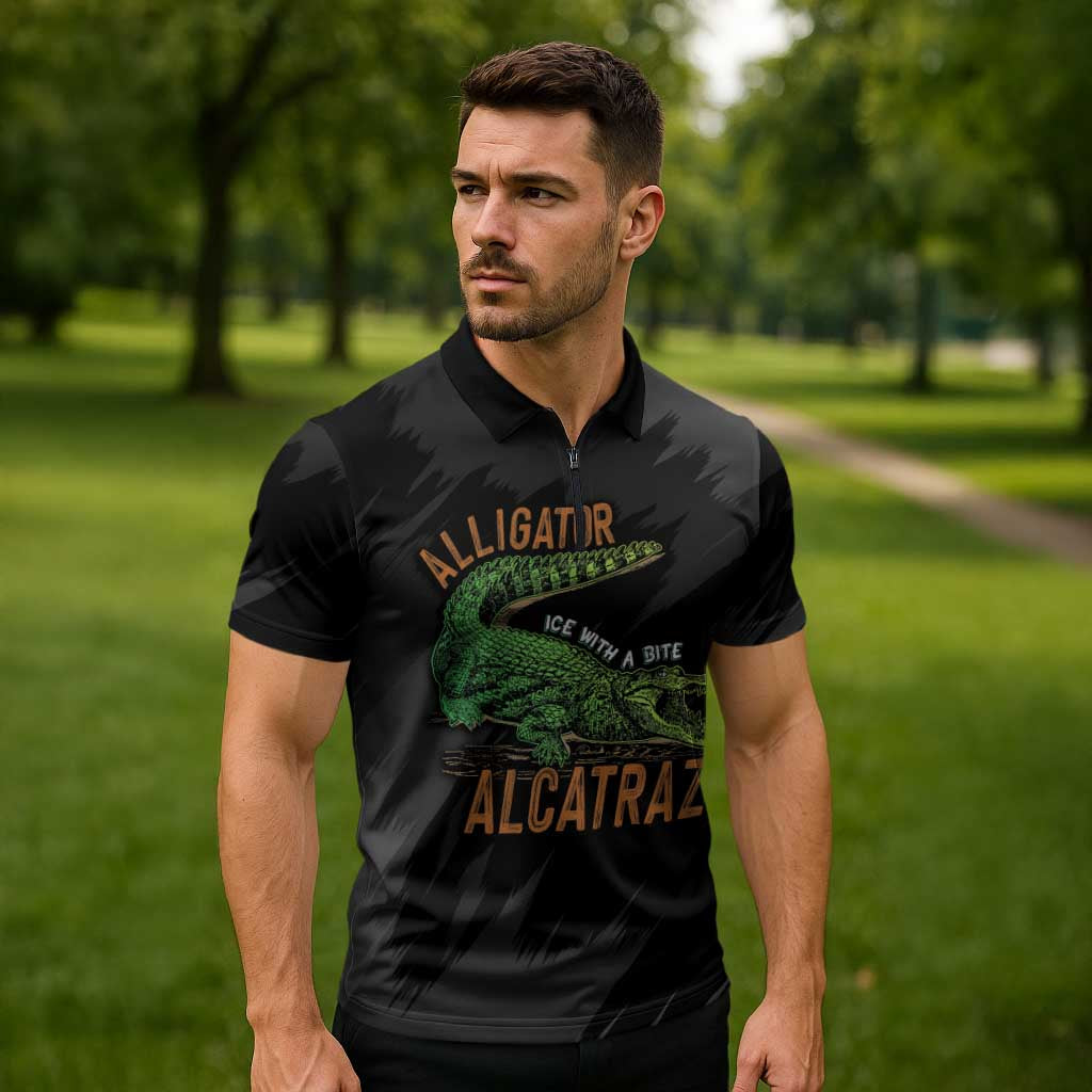 Alligator Alcatraz Zipper Polo Shirt ICE With A Bite - Wonder Print Shop