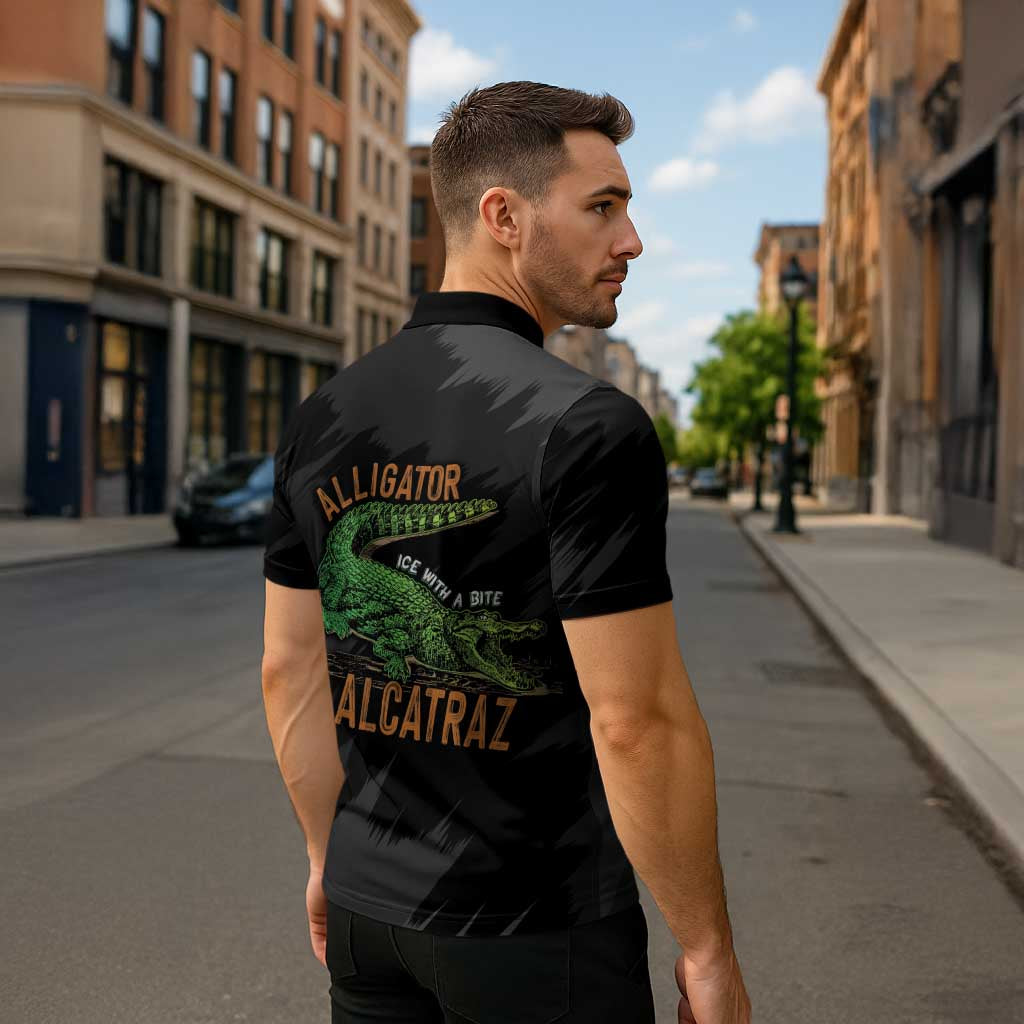Alligator Alcatraz Zipper Polo Shirt ICE With A Bite - Wonder Print Shop