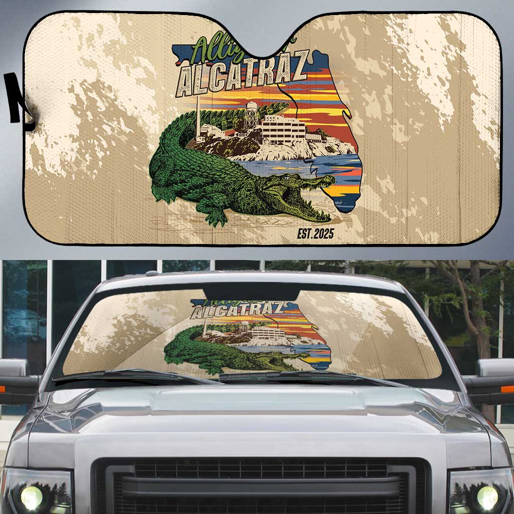 Alligator Alcatraz Retro Auto Sun Shade The Swamp - Wonder Print Shop