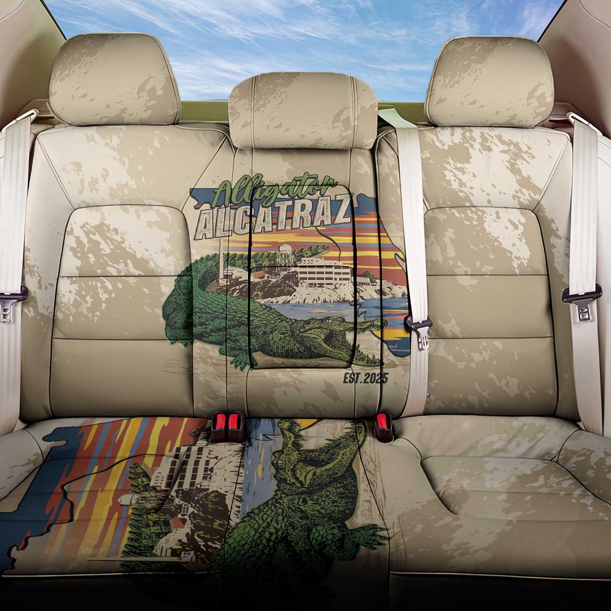 Alligator Alcatraz Retro Back Car Seat Cover The Swamp - Wonder Print Shop