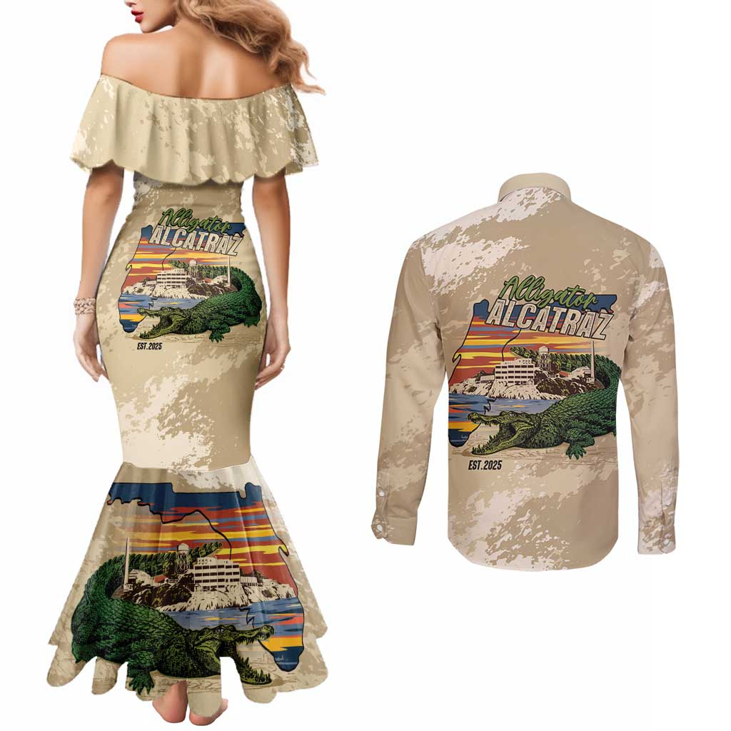 Alligator Alcatraz Retro Couples Matching Mermaid Dress and Long Sleeve Button Shirt The Swamp - Wonder Print Shop
