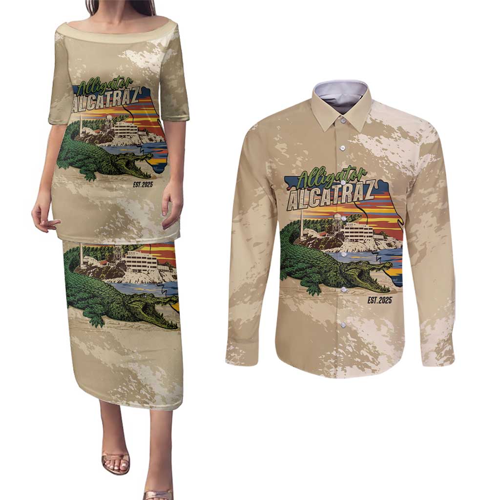 Alligator Alcatraz Retro Couples Matching Puletasi and Long Sleeve Button Shirt The Swamp - Wonder Print Shop