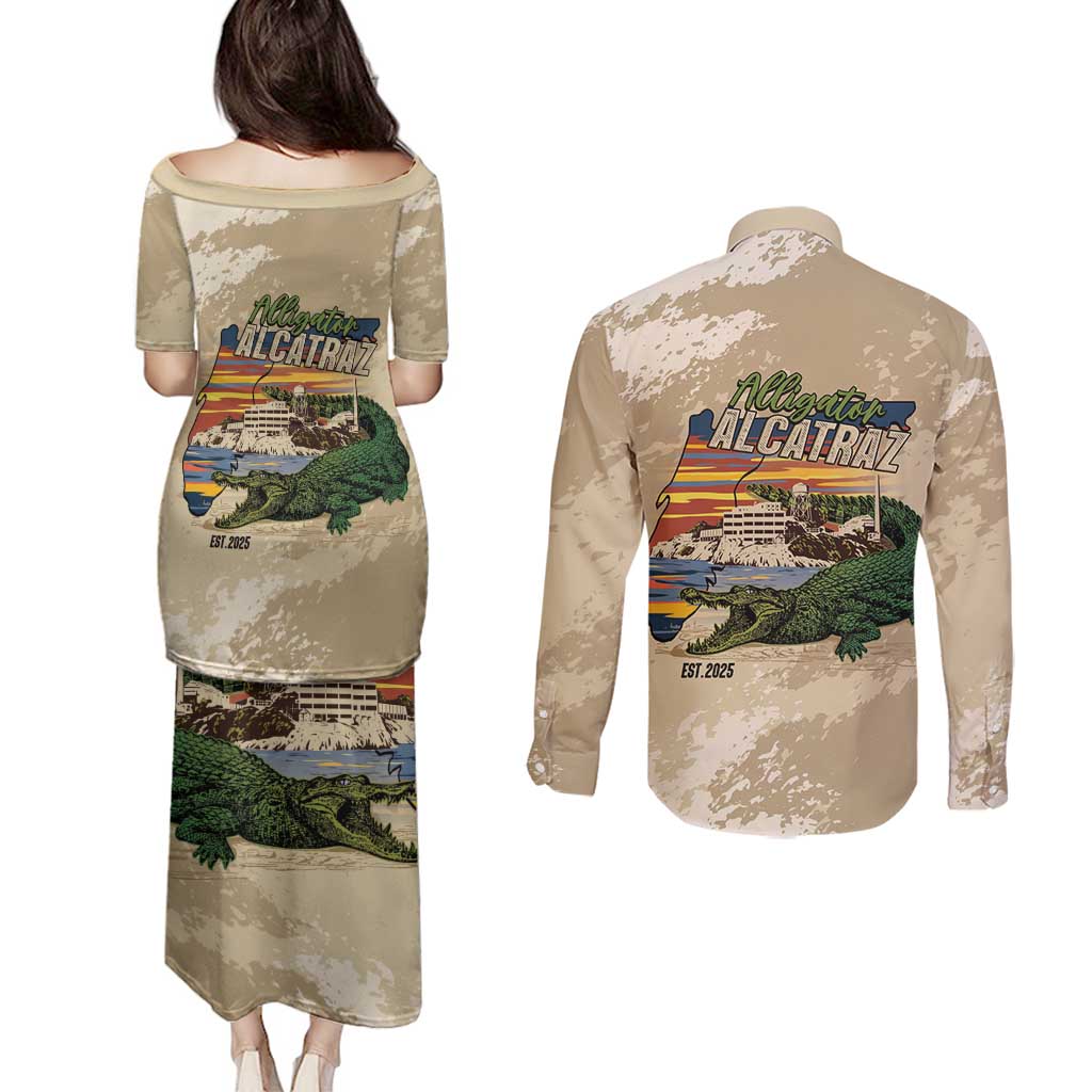 Alligator Alcatraz Retro Couples Matching Puletasi and Long Sleeve Button Shirt The Swamp - Wonder Print Shop