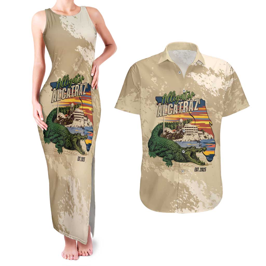 Alligator Alcatraz Retro Couples Matching Tank Maxi Dress and Hawaiian Shirt The Swamp - Wonder Print Shop