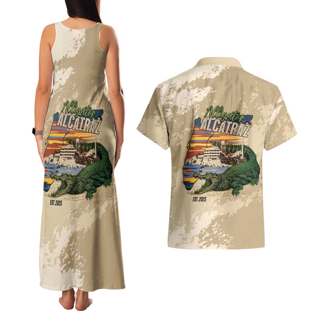 Alligator Alcatraz Retro Couples Matching Tank Maxi Dress and Hawaiian Shirt The Swamp - Wonder Print Shop