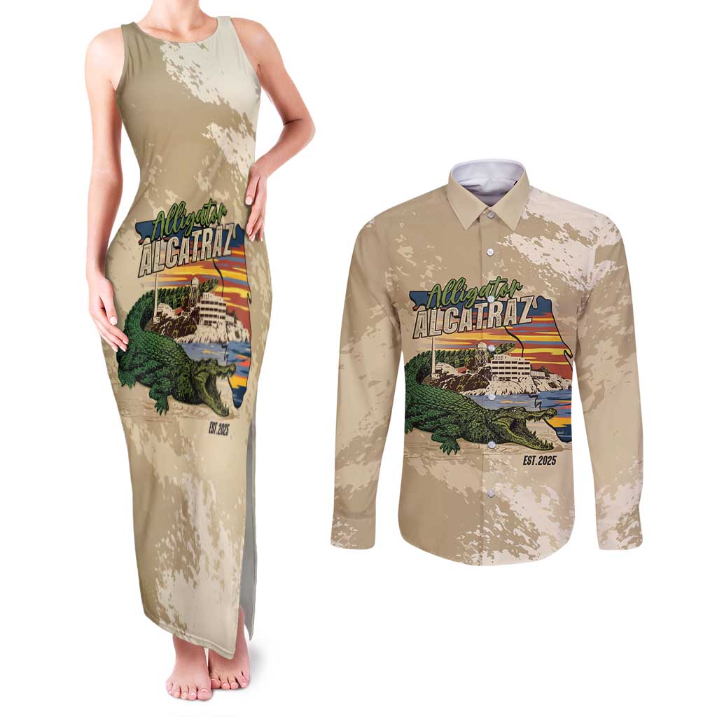 Alligator Alcatraz Retro Couples Matching Tank Maxi Dress and Long Sleeve Button Shirt The Swamp - Wonder Print Shop