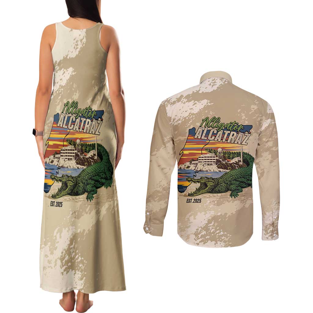 Alligator Alcatraz Retro Couples Matching Tank Maxi Dress and Long Sleeve Button Shirt The Swamp - Wonder Print Shop