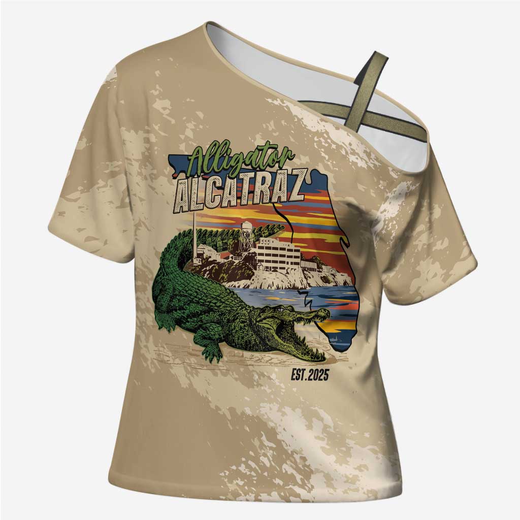 Alligator Alcatraz Retro Cross Shoulder Shirt The Swamp - Wonder Print Shop