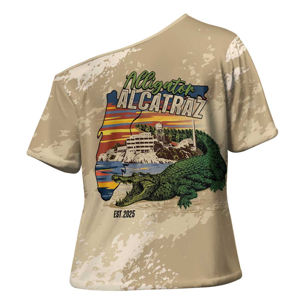 Alligator Alcatraz Retro Cross Shoulder Shirt The Swamp - Wonder Print Shop