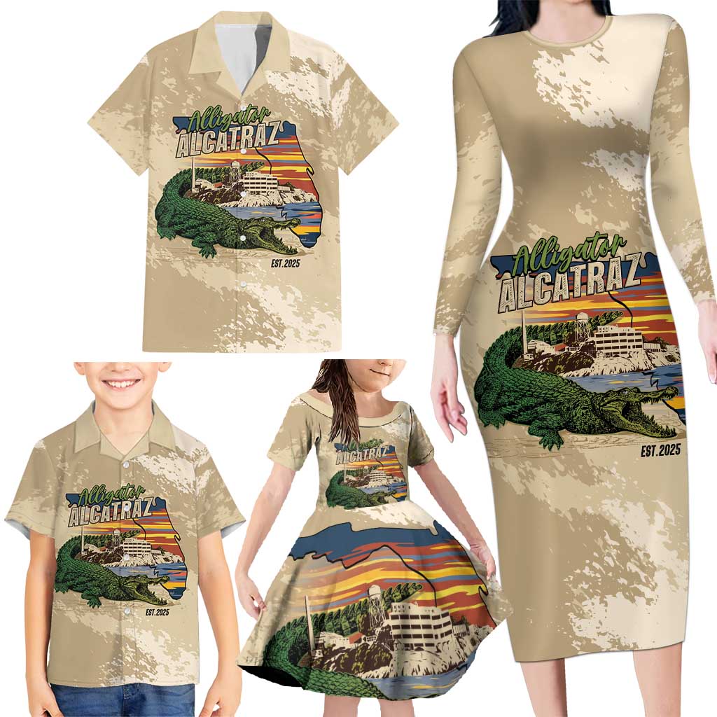 Alligator Alcatraz Retro Family Matching Long Sleeve Bodycon Dress and Hawaiian Shirt The Swamp - Wonder Print Shop