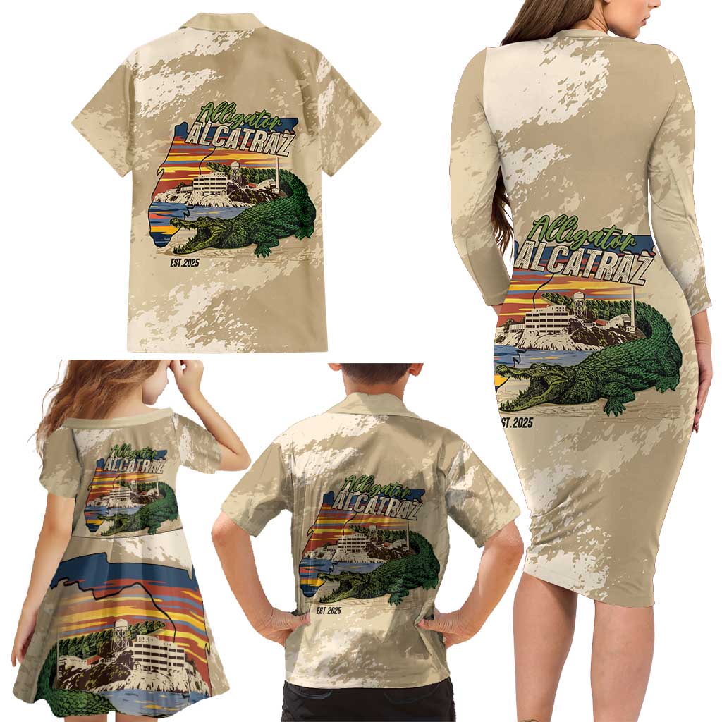 Alligator Alcatraz Retro Family Matching Long Sleeve Bodycon Dress and Hawaiian Shirt The Swamp - Wonder Print Shop