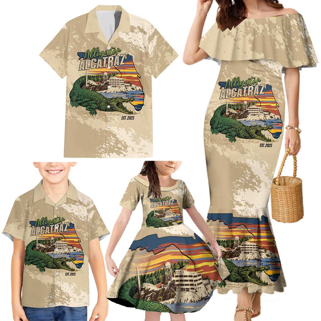 Alligator Alcatraz Retro Family Matching Mermaid Dress and Hawaiian Shirt The Swamp - Wonder Print Shop