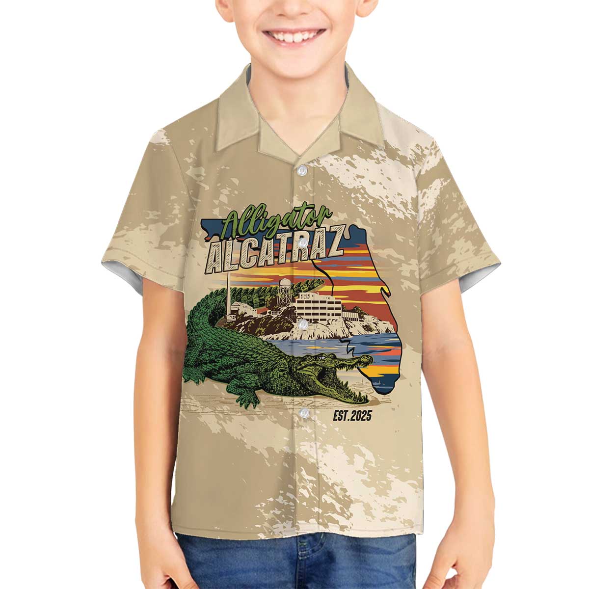 Alligator Alcatraz Retro Family Matching Off The Shoulder Long Sleeve Dress and Hawaiian Shirt The Swamp - Wonder Print Shop