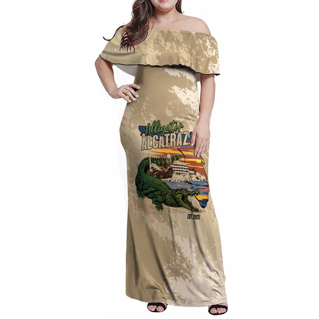 Alligator Alcatraz Retro Family Matching Off Shoulder Maxi Dress and Hawaiian Shirt The Swamp - Wonder Print Shop