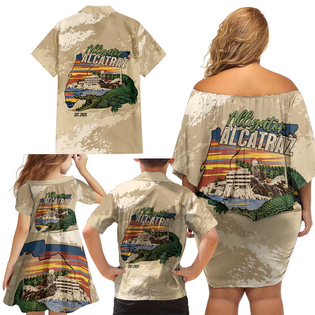 Alligator Alcatraz Retro Family Matching Off Shoulder Short Dress and Hawaiian Shirt The Swamp - Wonder Print Shop