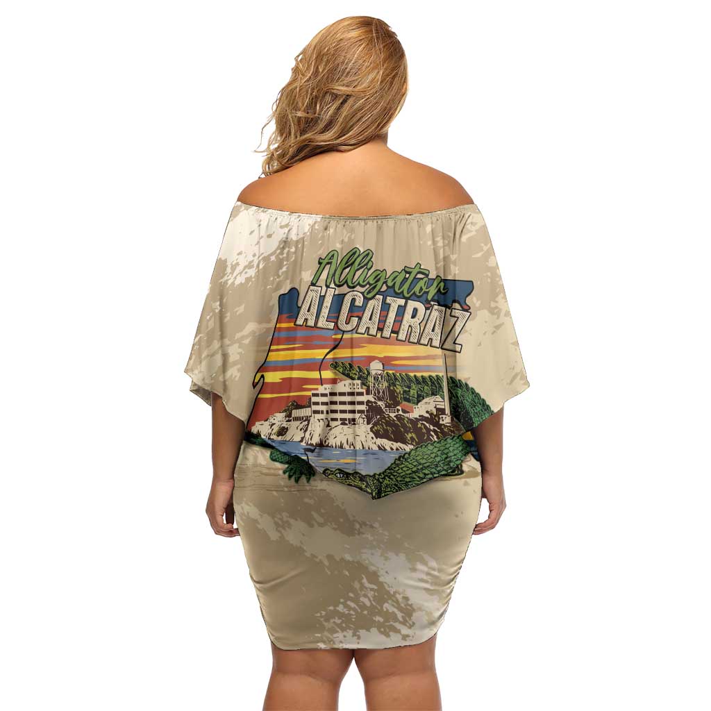 Alligator Alcatraz Retro Family Matching Off Shoulder Short Dress and Hawaiian Shirt The Swamp - Wonder Print Shop