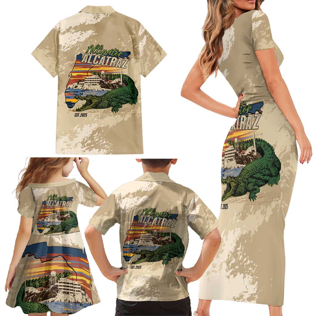 Alligator Alcatraz Retro Family Matching Short Sleeve Bodycon Dress and Hawaiian Shirt The Swamp - Wonder Print Shop