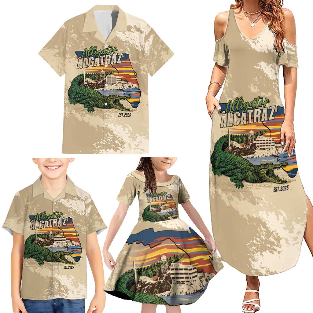 Alligator Alcatraz Retro Family Matching Summer Maxi Dress and Hawaiian Shirt The Swamp - Wonder Print Shop