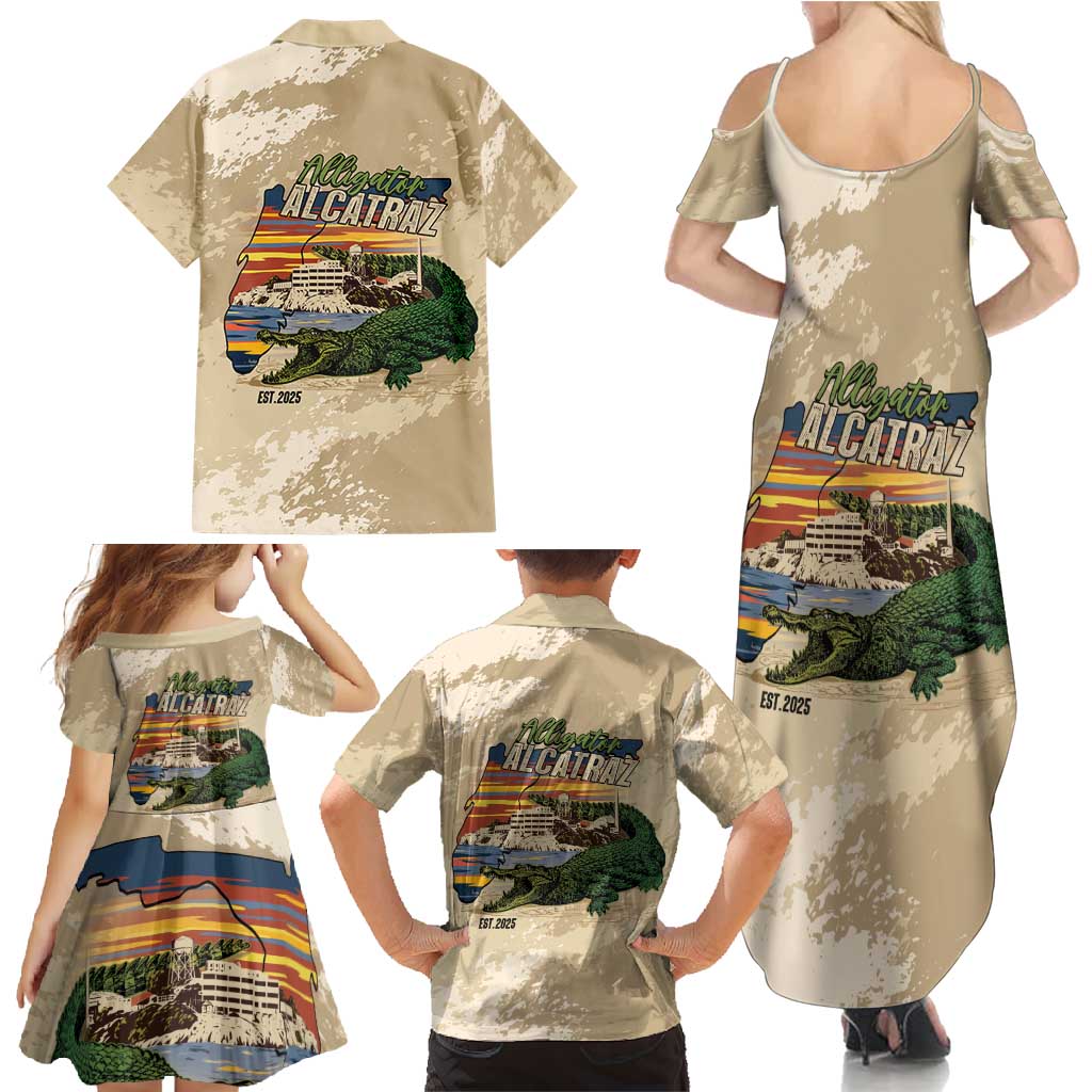 Alligator Alcatraz Retro Family Matching Summer Maxi Dress and Hawaiian Shirt The Swamp - Wonder Print Shop