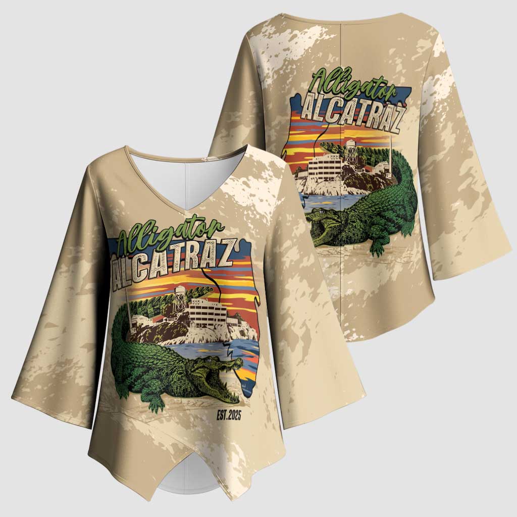 Alligator Alcatraz Retro Kimono Sleeve Blouse The Swamp - Wonder Print Shop