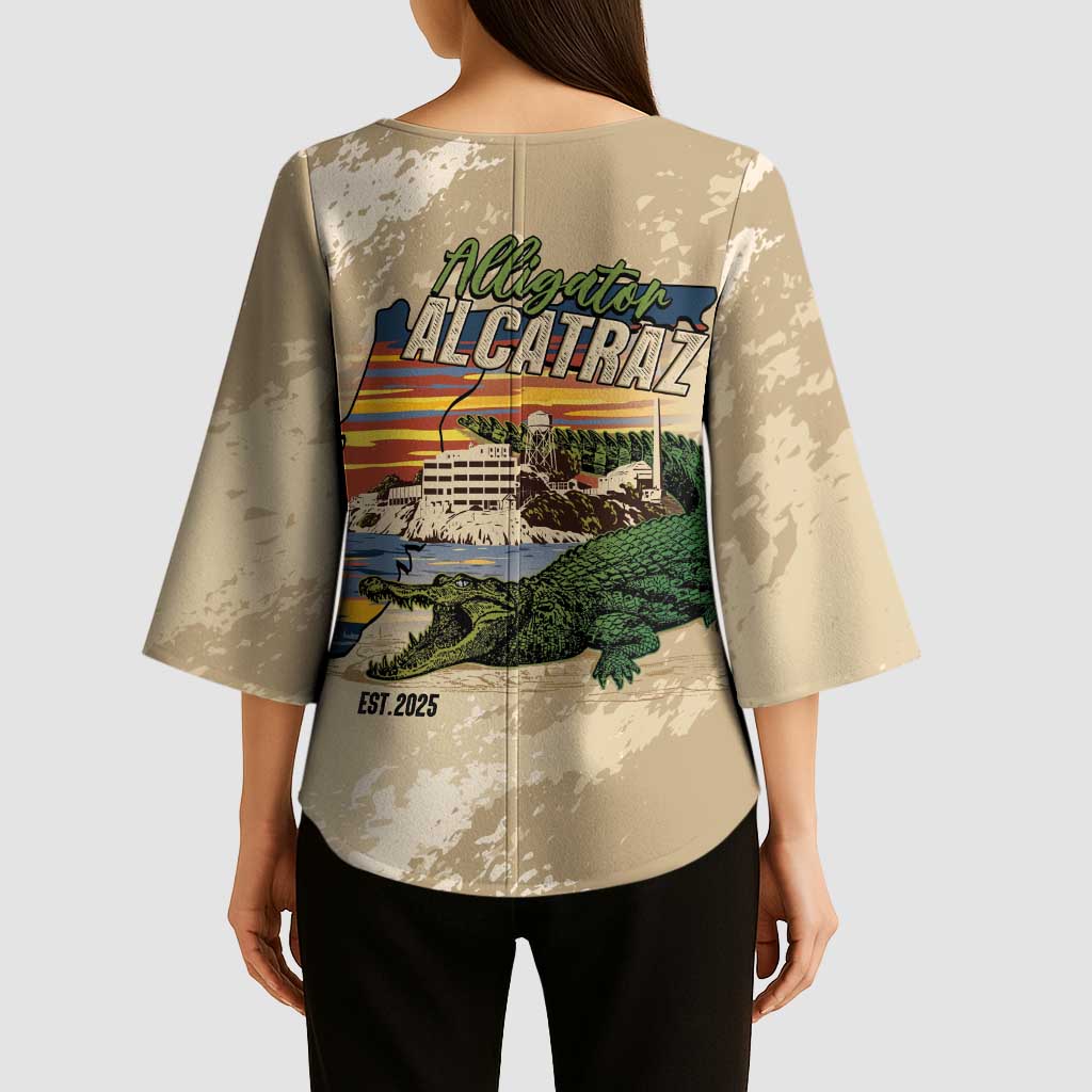 Alligator Alcatraz Retro Kimono Sleeve Blouse The Swamp - Wonder Print Shop