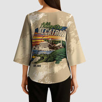 Alligator Alcatraz Retro Kimono Sleeve Blouse The Swamp - Wonder Print Shop