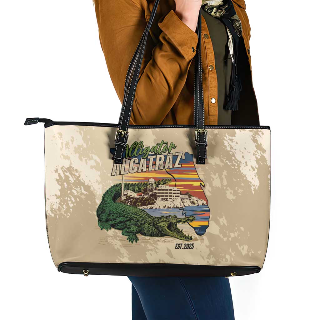 Alligator Alcatraz Retro Leather Tote Bag The Swamp - Wonder Print Shop