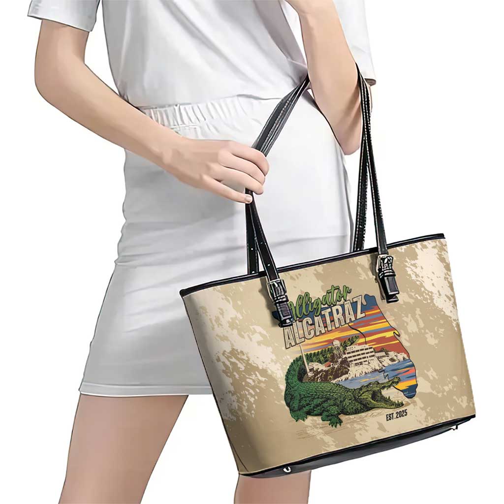 Alligator Alcatraz Retro Leather Tote Bag The Swamp - Wonder Print Shop