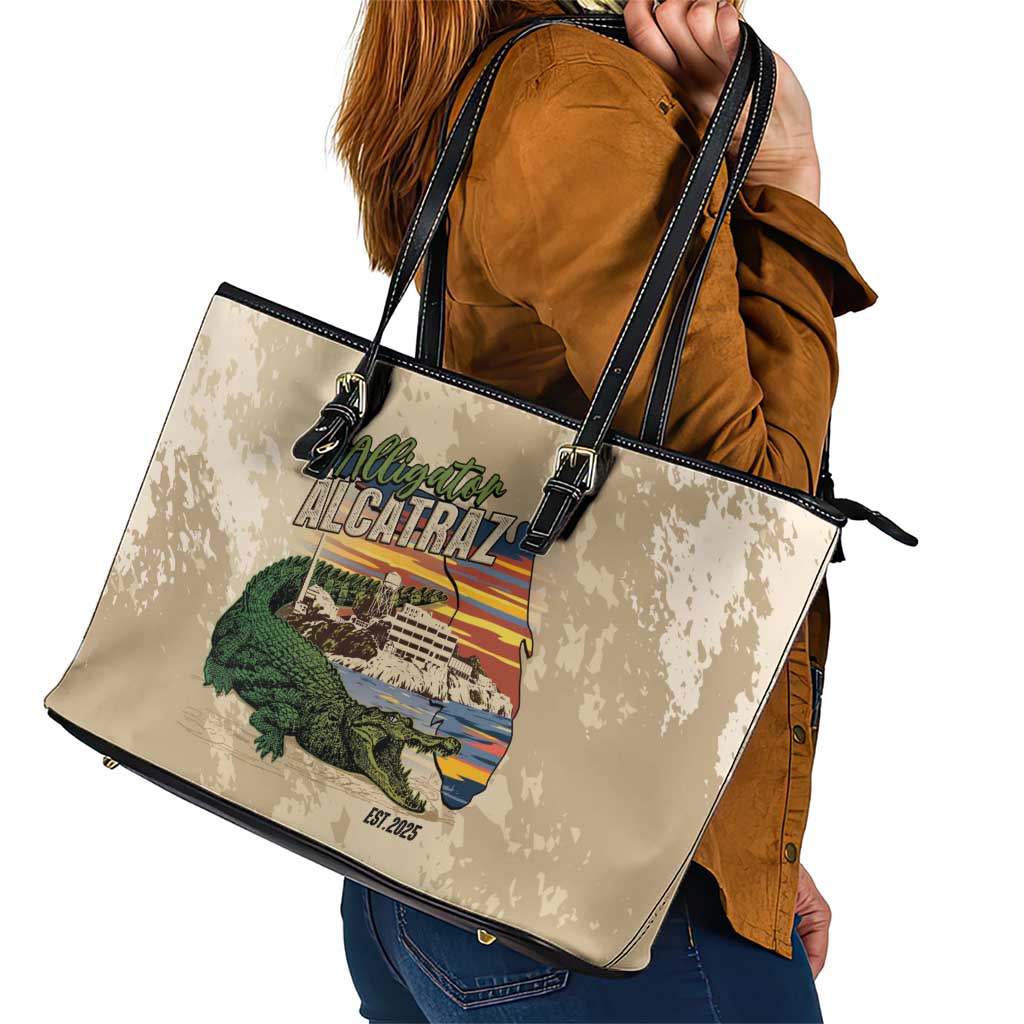 Alligator Alcatraz Retro Leather Tote Bag The Swamp - Wonder Print Shop
