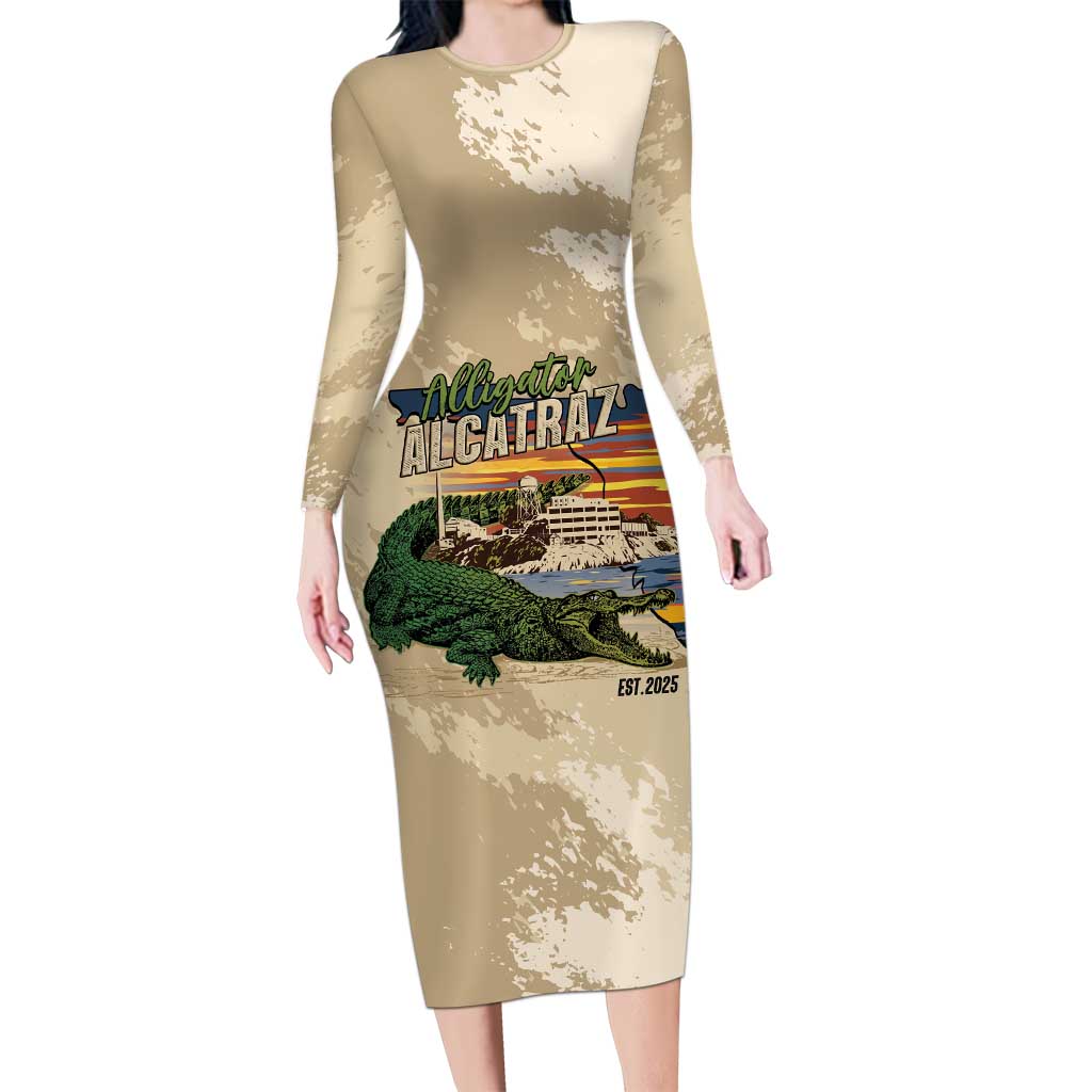 Alligator Alcatraz Retro Long Sleeve Bodycon Dress The Swamp - Wonder Print Shop