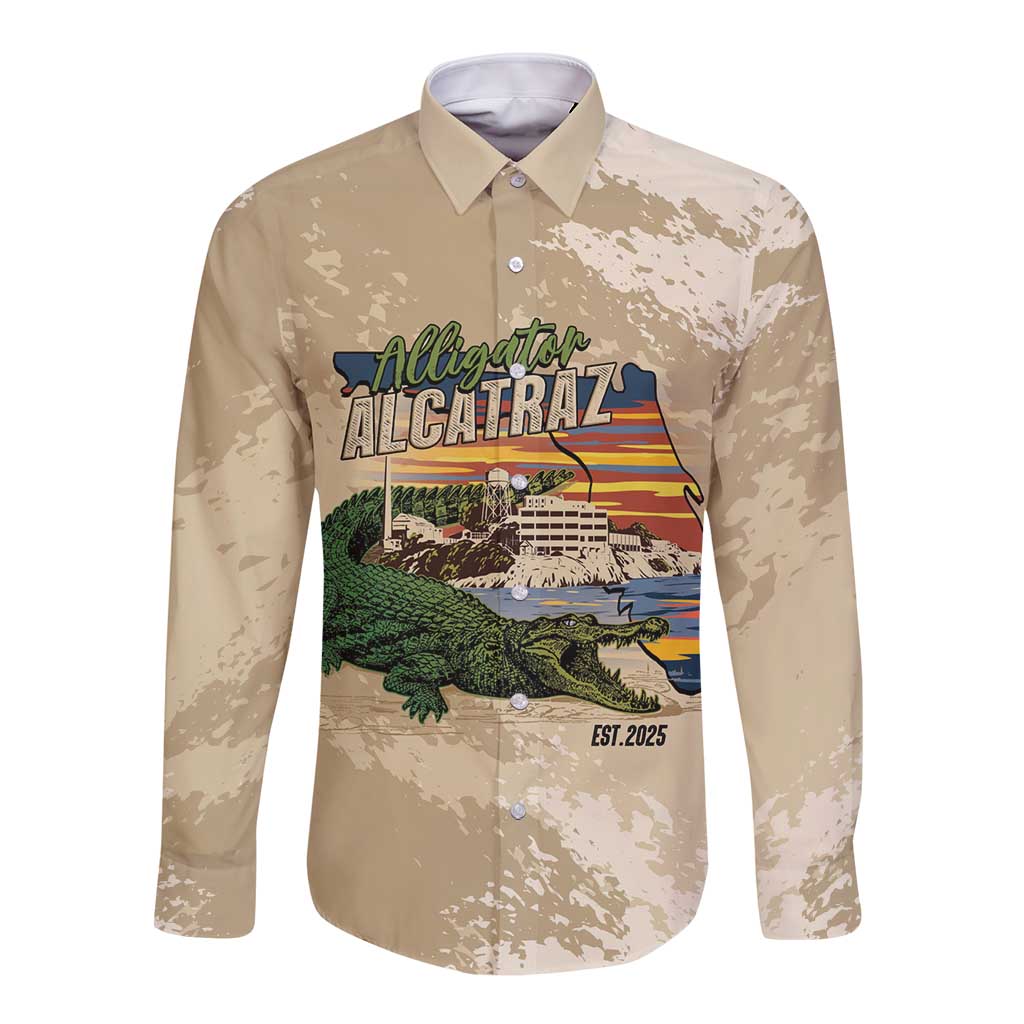 Alligator Alcatraz Retro Long Sleeve Button Shirt The Swamp - Wonder Print Shop