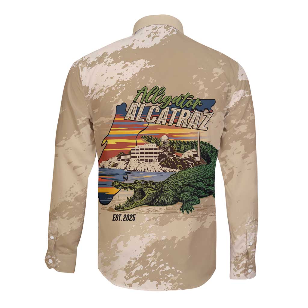 Alligator Alcatraz Retro Long Sleeve Button Shirt The Swamp - Wonder Print Shop