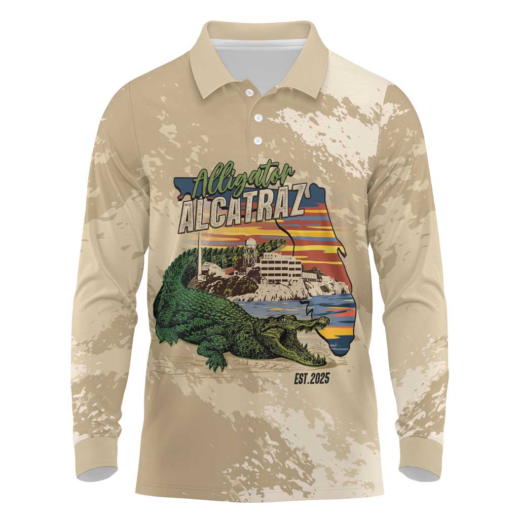 Alligator Alcatraz Retro Long Sleeve Polo Shirt The Swamp - Wonder Print Shop