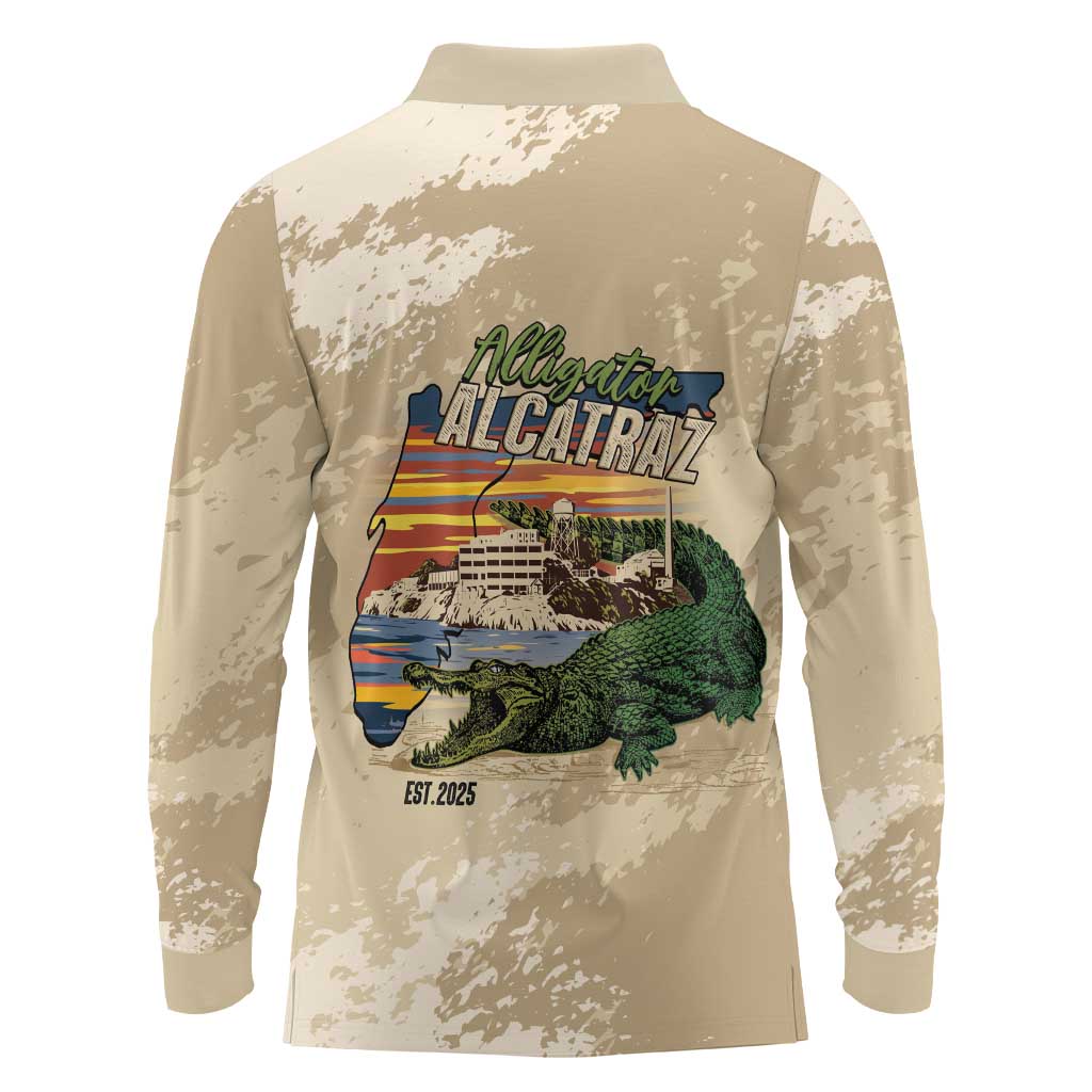 Alligator Alcatraz Retro Long Sleeve Polo Shirt The Swamp - Wonder Print Shop