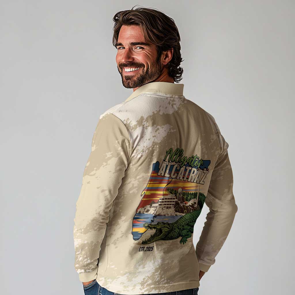 Alligator Alcatraz Retro Long Sleeve Polo Shirt The Swamp - Wonder Print Shop